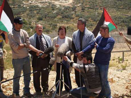 Click on image to see full-sized version Press conference near Apartheid Wall